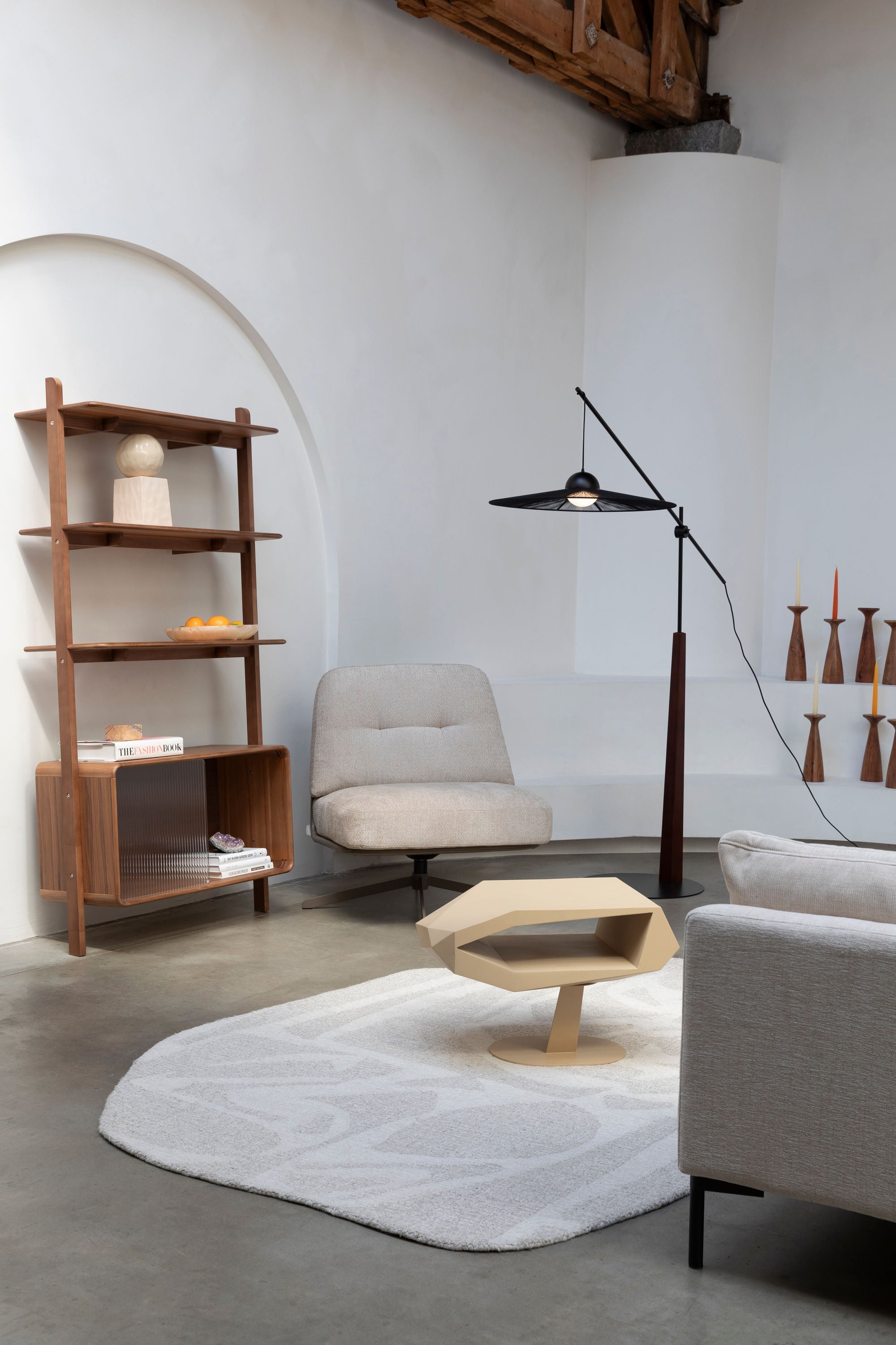 Zuiver Rise Walnut Brown Wood & Ribbed Glass Display Unit